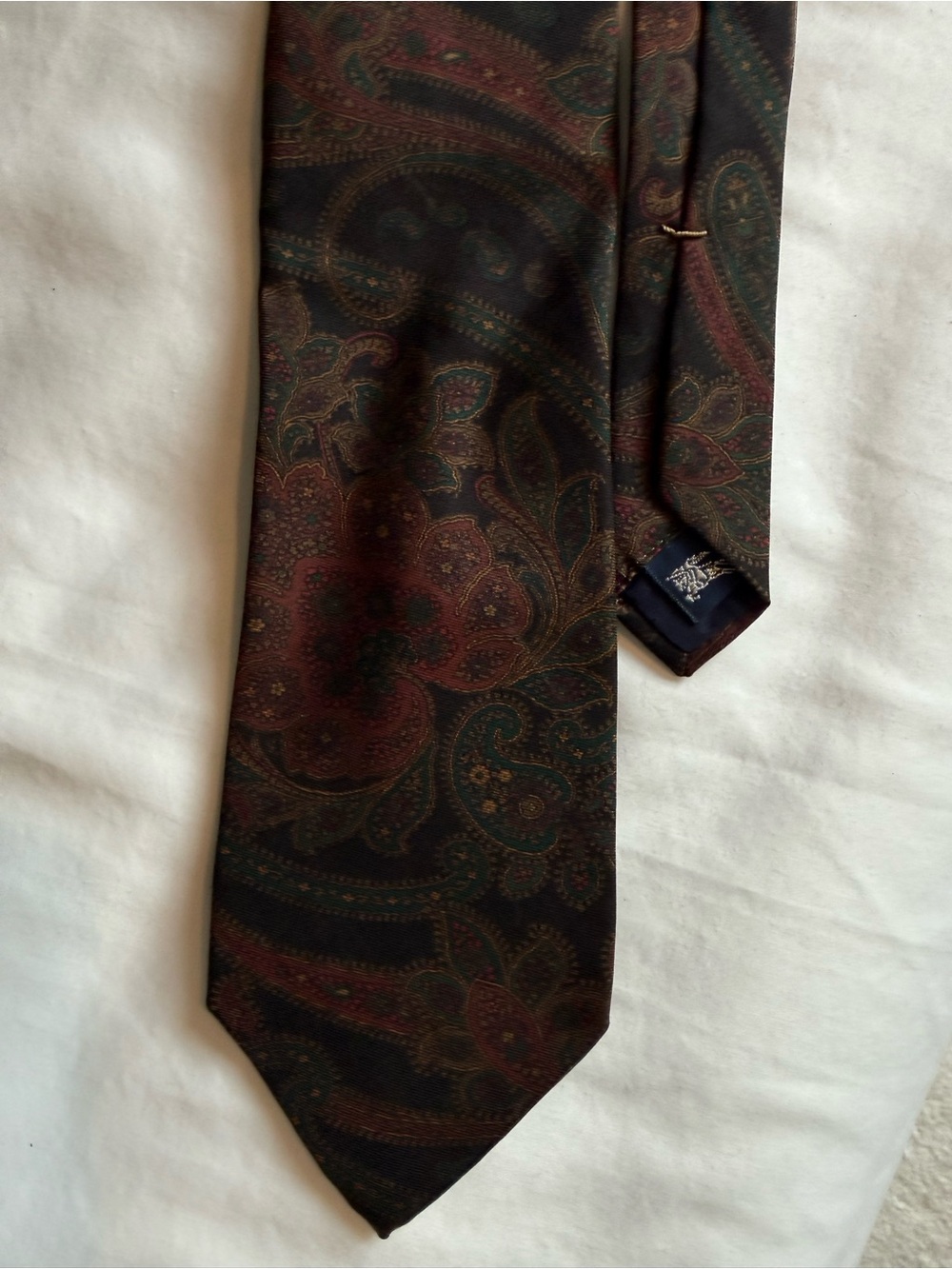 Vintage Burberrys of London Men’s Paisley Burgundy Blue Brown Olive Silk Tie